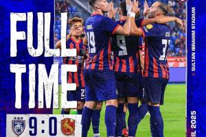 kaiyun-杀疯了柔佛新山马来超9-0狂胜，23轮22胜1平领跑净胜球80个❗